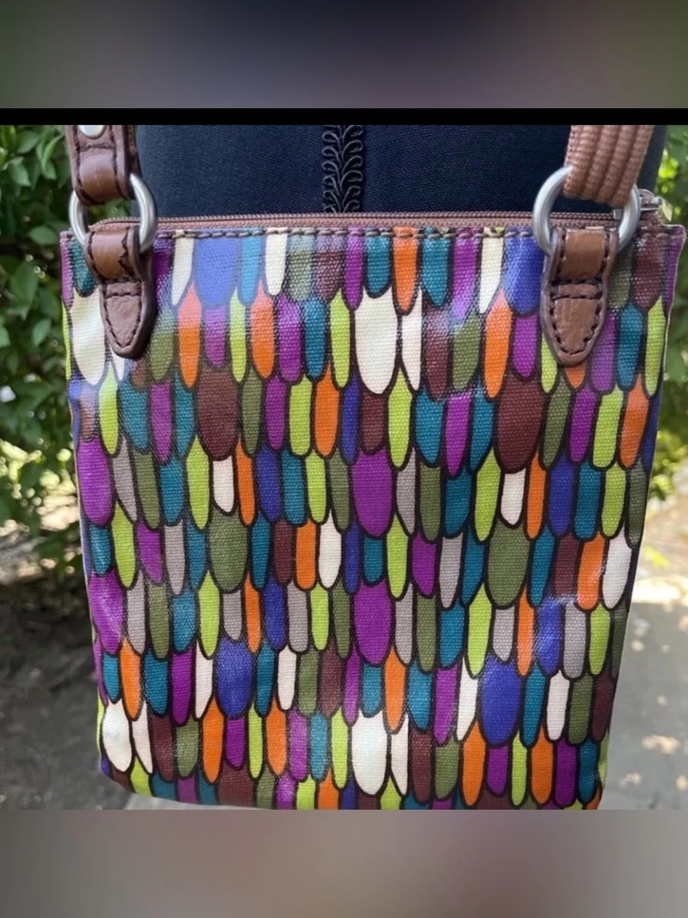 Fossil Keyper Calypso Crossbody Purse Vintage Multi Color Geometric Canvas